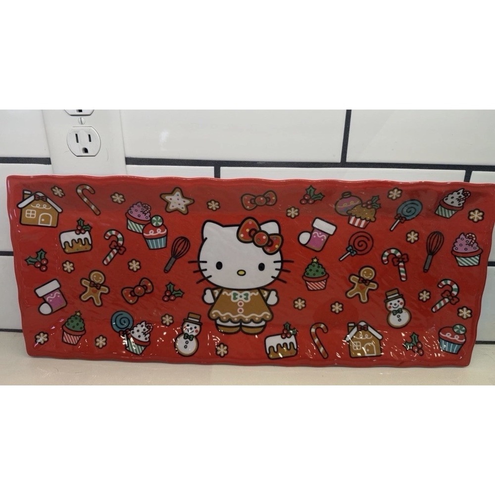 Sanrio Hello Kitty Gingerbread Large Red Christmas Serving Platter Melamine NEW‎